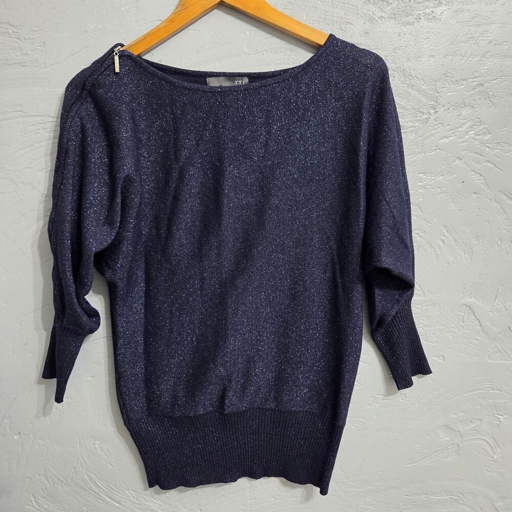 XXI Woman's Dark Blue Long Sleeve Top with Full Zipper on Right Arm size S/P